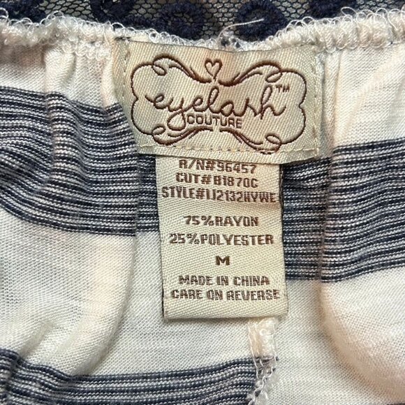 Eyelash Couture Striped Boho Style Crochet Back Top in Blue/Cream - Size M - Picture 3 of 4
